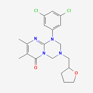 molecular formula C19H22Cl2N4O2 B12158273 1-(3,5-dichlorophenyl)-7,8-dimethyl-3-(tetrahydrofuran-2-ylmethyl)-1,2,3,4-tetrahydro-6H-pyrimido[1,2-a][1,3,5]triazin-6-one 