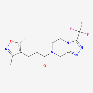 molecular formula C14H16F3N5O2 B12158284 3-(3,5-dimethyl-1,2-oxazol-4-yl)-1-[3-(trifluoromethyl)-5,6-dihydro[1,2,4]triazolo[4,3-a]pyrazin-7(8H)-yl]propan-1-one 