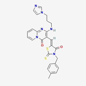 molecular formula C26H24N6O2S2 B12158740 2-{[3-(1H-imidazol-1-yl)propyl]amino}-3-{(Z)-[3-(4-methylbenzyl)-4-oxo-2-thioxo-1,3-thiazolidin-5-ylidene]methyl}-4H-pyrido[1,2-a]pyrimidin-4-one 