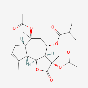 molecular formula C23H32O8 B1215890 [(3S,3aR,4S,6S,6aR,9aS,9bS)-3,6-diacetyloxy-3,6,9-trimethyl-2-oxo-4,5,6a,7,9a,9b-hexahydro-3aH-azuleno[4,5-b]furan-4-yl] 2-methylpropanoate 