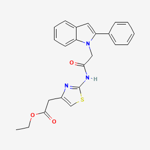 molecular formula C23H21N3O3S B12158916 ethyl (2-{[(2-phenyl-1H-indol-1-yl)acetyl]amino}-1,3-thiazol-4-yl)acetate 