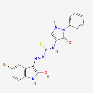 molecular formula C20H17BrN6O2S B12159041 1-[(5-Bromo-2-oxoindol-3-yl)amino]-3-(1,5-dimethyl-3-oxo-2-phenylpyrazol-4-yl)thiourea 