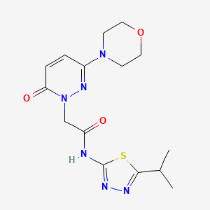 molecular formula C15H20N6O3S B12159111 2-[3-(morpholin-4-yl)-6-oxopyridazin-1(6H)-yl]-N-[(2E)-5-(propan-2-yl)-1,3,4-thiadiazol-2(3H)-ylidene]acetamide 