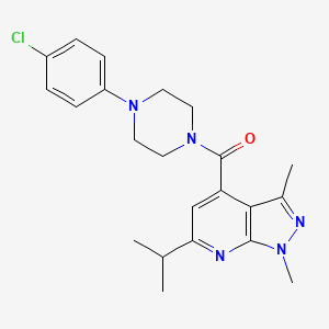 molecular formula C22H26ClN5O B12159168 [4-(4-chlorophenyl)piperazin-1-yl][1,3-dimethyl-6-(propan-2-yl)-1H-pyrazolo[3,4-b]pyridin-4-yl]methanone 
