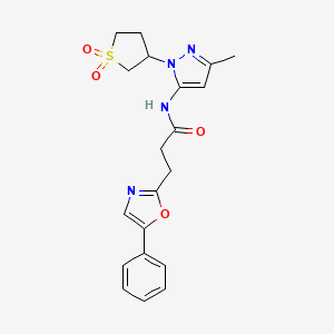 molecular formula C20H22N4O4S B12159378 N-[1-(1,1-dioxidotetrahydrothiophen-3-yl)-3-methyl-1H-pyrazol-5-yl]-3-(5-phenyl-1,3-oxazol-2-yl)propanamide 