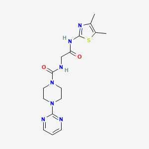 molecular formula C16H21N7O2S B12159554 N-(2-((4,5-dimethylthiazol-2-yl)amino)-2-oxoethyl)-4-(pyrimidin-2-yl)piperazine-1-carboxamide 