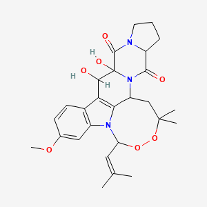molecular formula C27H33N3O7 B1215959 23,24-dihydroxy-5-methoxy-12,12-dimethyl-9-(2-methylprop-1-enyl)-10,11-dioxa-8,15,21-triazahexacyclo[12.10.1.02,7.08,25.015,23.017,21]pentacosa-1(25),2(7),3,5-tetraene-16,22-dione 