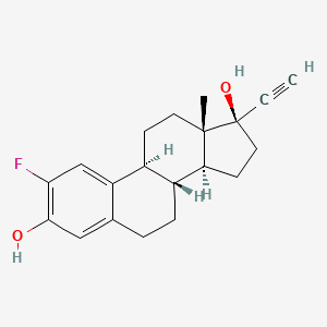 molecular formula C20H23FO2 B1215973 (8R,9S,13S,14S,17R)-17-ethynyl-2-fluoro-13-methyl-7,8,9,11,12,14,15,16-octahydro-6H-cyclopenta[a]phenanthrene-3,17-diol CAS No. 22165-49-7