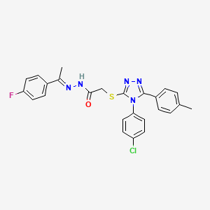 molecular formula C25H21ClFN5OS B12159744 2-[[4-(4-chlorophenyl)-5-(4-methylphenyl)-1,2,4-triazol-3-yl]sulfanyl]-N-[(Z)-1-(4-fluorophenyl)ethylideneamino]acetamide 