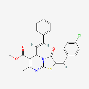 molecular formula C24H19ClN2O3S B12159775 methyl (2E)-2-(4-chlorobenzylidene)-7-methyl-3-oxo-5-[(E)-2-phenylethenyl]-2,3-dihydro-5H-[1,3]thiazolo[3,2-a]pyrimidine-6-carboxylate 