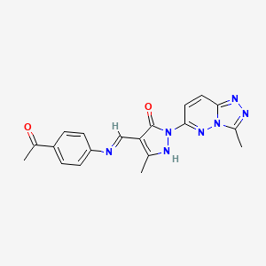 molecular formula C19H17N7O2 B12159796 (4E)-4-{[(4-acetylphenyl)amino]methylidene}-5-methyl-2-(3-methyl[1,2,4]triazolo[4,3-b]pyridazin-6-yl)-2,4-dihydro-3H-pyrazol-3-one 