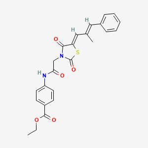 molecular formula C24H22N2O5S B12159855 ethyl 4-[({(5Z)-5-[(2E)-2-methyl-3-phenylprop-2-en-1-ylidene]-2,4-dioxo-1,3-thiazolidin-3-yl}acetyl)amino]benzoate 