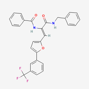molecular formula C28H21F3N2O3 B12160069 N-[(1Z)-3-(benzylamino)-3-oxo-1-{5-[3-(trifluoromethyl)phenyl]furan-2-yl}prop-1-en-2-yl]benzamide 