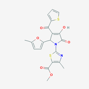 molecular formula C20H16N2O6S2 B12160109 methyl 2-[(3E)-3-[hydroxy(thiophen-2-yl)methylidene]-2-(5-methylfuran-2-yl)-4,5-dioxopyrrolidin-1-yl]-4-methyl-1,3-thiazole-5-carboxylate 