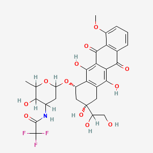 molecular formula C29H30F3NO12 B1216015 N-[6-[[(1S,3S)-3-(1,2-dihydroxyethyl)-3,5,12-trihydroxy-10-methoxy-6,11-dioxo-2,4-dihydro-1H-tetracen-1-yl]oxy]-3-hydroxy-2-methyloxan-4-yl]-2,2,2-trifluoroacetamide CAS No. 66512-17-2
