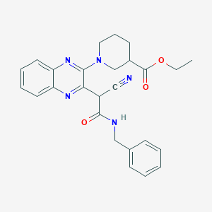 molecular formula C26H27N5O3 B1216020 1-[3-[1-Cyano-2-oxo-2-[(phenylmethyl)amino]ethyl]-2-quinoxalinyl]-3-piperidinecarboxylic acid ethyl ester 