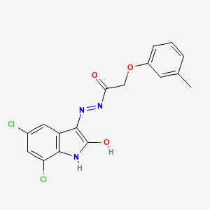 molecular formula C17H13Cl2N3O3 B12160222 N'-[(3E)-5,7-dichloro-2-oxo-1,2-dihydro-3H-indol-3-ylidene]-2-(3-methylphenoxy)acetohydrazide 