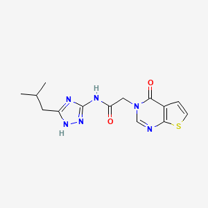 molecular formula C14H16N6O2S B12160226 N-[3-(2-methylpropyl)-1H-1,2,4-triazol-5-yl]-2-(4-oxothieno[2,3-d]pyrimidin-3(4H)-yl)acetamide 