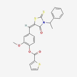 molecular formula C24H19NO4S3 B12160228 2-methoxy-4-{(E)-[4-oxo-3-(1-phenylethyl)-2-thioxo-1,3-thiazolidin-5-ylidene]methyl}phenyl thiophene-2-carboxylate 