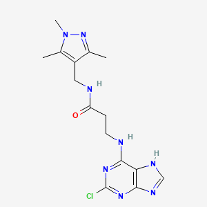 molecular formula C15H19ClN8O B12160314 N~3~-(2-chloro-7H-purin-6-yl)-N-[(1,3,5-trimethyl-1H-pyrazol-4-yl)methyl]-beta-alaninamide 