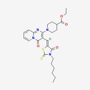 molecular formula C26H32N4O4S2 B12160361 ethyl 1-{3-[(Z)-(3-hexyl-4-oxo-2-thioxo-1,3-thiazolidin-5-ylidene)methyl]-4-oxo-4H-pyrido[1,2-a]pyrimidin-2-yl}piperidine-4-carboxylate 