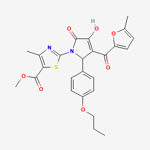 molecular formula C25H24N2O7S B12160366 methyl 2-[(3E)-3-[hydroxy(5-methylfuran-2-yl)methylidene]-4,5-dioxo-2-(4-propoxyphenyl)pyrrolidin-1-yl]-4-methyl-1,3-thiazole-5-carboxylate 