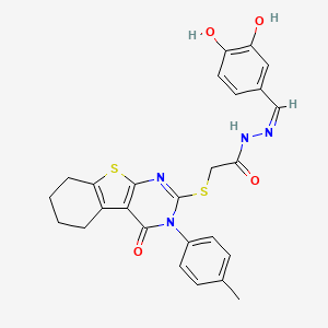molecular formula C26H24N4O4S2 B12160383 N'-[(Z)-(3,4-dihydroxyphenyl)methylidene]-2-{[3-(4-methylphenyl)-4-oxo-3,4,5,6,7,8-hexahydro[1]benzothieno[2,3-d]pyrimidin-2-yl]sulfanyl}acetohydrazide 