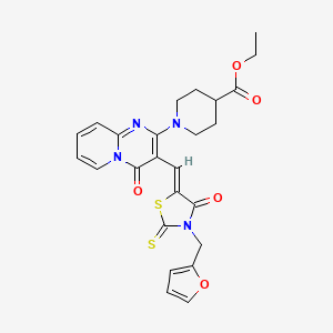 molecular formula C25H24N4O5S2 B12160428 ethyl 1-(3-{(Z)-[3-(furan-2-ylmethyl)-4-oxo-2-thioxo-1,3-thiazolidin-5-ylidene]methyl}-4-oxo-4H-pyrido[1,2-a]pyrimidin-2-yl)piperidine-4-carboxylate 