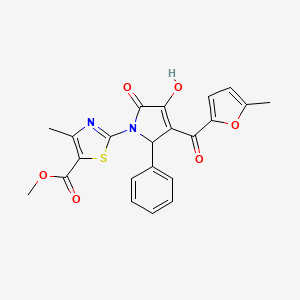 molecular formula C22H18N2O6S B12160438 methyl 2-{(3E)-3-[hydroxy(5-methylfuran-2-yl)methylidene]-4,5-dioxo-2-phenylpyrrolidin-1-yl}-4-methyl-1,3-thiazole-5-carboxylate 