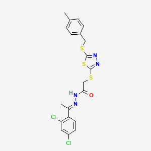 molecular formula C20H18Cl2N4OS3 B12160593 N'-[(1E)-1-(2,4-dichlorophenyl)ethylidene]-2-({5-[(4-methylbenzyl)sulfanyl]-1,3,4-thiadiazol-2-yl}sulfanyl)acetohydrazide 