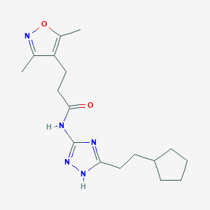 molecular formula C17H25N5O2 B12160614 N-[3-(2-cyclopentylethyl)-1H-1,2,4-triazol-5-yl]-3-(3,5-dimethyl-1,2-oxazol-4-yl)propanamide 