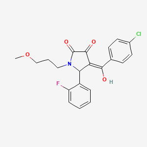 molecular formula C21H19ClFNO4 B12160677 (4E)-4-[(4-chlorophenyl)(hydroxy)methylidene]-5-(2-fluorophenyl)-1-(3-methoxypropyl)pyrrolidine-2,3-dione 