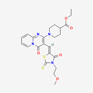 molecular formula C23H26N4O5S2 B12160769 ethyl 1-(3-{(Z)-[3-(2-methoxyethyl)-4-oxo-2-thioxo-1,3-thiazolidin-5-ylidene]methyl}-4-oxo-4H-pyrido[1,2-a]pyrimidin-2-yl)piperidine-4-carboxylate 