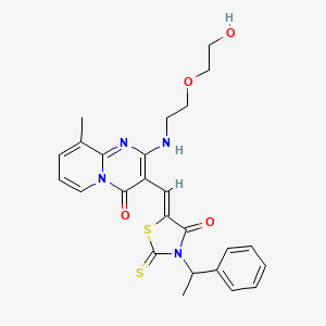 molecular formula C25H26N4O4S2 B12160928 2-{[2-(2-hydroxyethoxy)ethyl]amino}-9-methyl-3-{(Z)-[4-oxo-3-(1-phenylethyl)-2-thioxo-1,3-thiazolidin-5-ylidene]methyl}-4H-pyrido[1,2-a]pyrimidin-4-one 