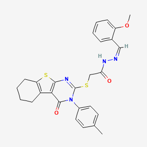 molecular formula C27H26N4O3S2 B12161114 N'-[(Z)-(2-methoxyphenyl)methylidene]-2-{[3-(4-methylphenyl)-4-oxo-3,4,5,6,7,8-hexahydro[1]benzothieno[2,3-d]pyrimidin-2-yl]sulfanyl}acetohydrazide 
