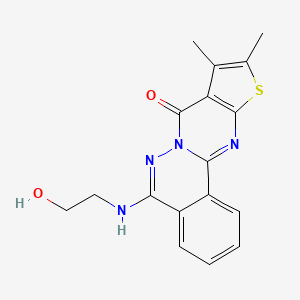 molecular formula C17H16N4O2S B12161128 8-(2-hydroxyethylamino)-13,14-dimethyl-15-thia-9,10,17-triazatetracyclo[8.7.0.02,7.012,16]heptadeca-1(17),2,4,6,8,12(16),13-heptaen-11-one 