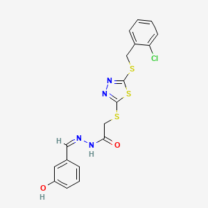molecular formula C18H15ClN4O2S3 B12161343 2-[[5-[(2-chlorophenyl)methylsulfanyl]-1,3,4-thiadiazol-2-yl]sulfanyl]-N-[(E)-(3-hydroxyphenyl)methylideneamino]acetamide 