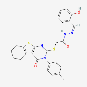molecular formula C26H24N4O3S2 B12161609 N'-[(Z)-(2-hydroxyphenyl)methylidene]-2-{[3-(4-methylphenyl)-4-oxo-3,4,5,6,7,8-hexahydro[1]benzothieno[2,3-d]pyrimidin-2-yl]sulfanyl}acetohydrazide 