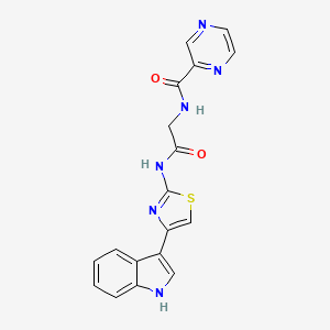 molecular formula C18H14N6O2S B12161969 N-(2-((4-(1H-indol-3-yl)thiazol-2-yl)amino)-2-oxoethyl)pyrazine-2-carboxamide 