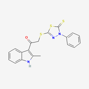 molecular formula C19H15N3OS3 B12161985 1-(2-methyl-1H-indol-3-yl)-2-((4-phenyl-5-thioxo-4,5-dihydro-1,3,4-thiadiazol-2-yl)sulfanyl)ethanone 