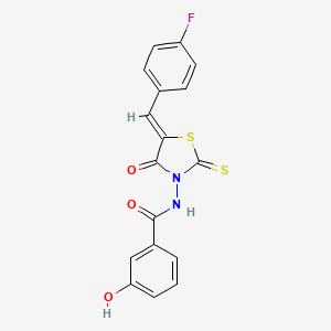molecular formula C17H11FN2O3S2 B12162176 N-[(5Z)-5-(4-fluorobenzylidene)-4-oxo-2-thioxo-1,3-thiazolidin-3-yl]-3-hydroxybenzamide 