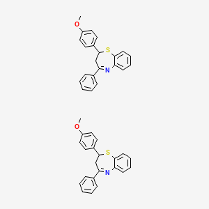 molecular formula C44H38N2O2S2 B12162286 2-(4-Methoxyphenyl)-4-phenyl-2,3-dihydro-1,5-benzothiazepine; Methyl 4-(4-phenyl-2,3-dihydro-1,5-benzothiazepin-2-yl)phenyl ether 