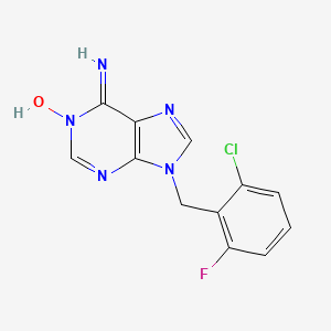 molecular formula C12H9ClFN5O B1216231 9-((2-Chloro-6-fluorophenyl)methyl)-9H-purin-6-amine 1-oxide CAS No. 55779-19-6