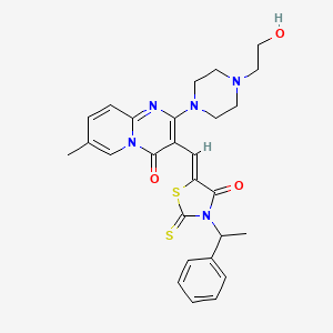 molecular formula C27H29N5O3S2 B12162570 2-[4-(2-hydroxyethyl)piperazin-1-yl]-7-methyl-3-{(Z)-[4-oxo-3-(1-phenylethyl)-2-thioxo-1,3-thiazolidin-5-ylidene]methyl}-4H-pyrido[1,2-a]pyrimidin-4-one 