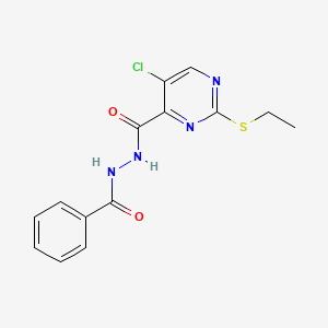 molecular formula C14H13ClN4O2S B12163018 5-chloro-2-(ethylsulfanyl)-N'-(phenylcarbonyl)pyrimidine-4-carbohydrazide 