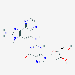 molecular formula C21H22N10O4 B121631 2-[(2-amino-3,8-dimethylimidazo[4,5-f]quinoxalin-5-yl)amino]-9-[(2R,4S,5R)-4-hydroxy-5-(hydroxymethyl)oxolan-2-yl]-3H-purin-6-one CAS No. 142038-30-0