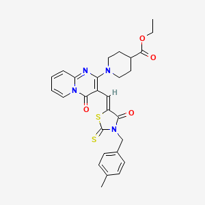 molecular formula C28H28N4O4S2 B12163318 ethyl 1-(3-{(Z)-[3-(4-methylbenzyl)-4-oxo-2-thioxo-1,3-thiazolidin-5-ylidene]methyl}-4-oxo-4H-pyrido[1,2-a]pyrimidin-2-yl)piperidine-4-carboxylate 