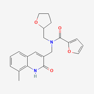 molecular formula C21H22N2O4 B1216355 N-[(8-methyl-2-oxo-1H-quinolin-3-yl)methyl]-N-(2-oxolanylmethyl)-2-furancarboxamide 