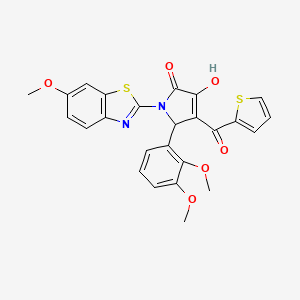 molecular formula C25H20N2O6S2 B12163556 (4E)-5-(2,3-dimethoxyphenyl)-4-[hydroxy(thiophen-2-yl)methylidene]-1-(6-methoxy-1,3-benzothiazol-2-yl)pyrrolidine-2,3-dione 