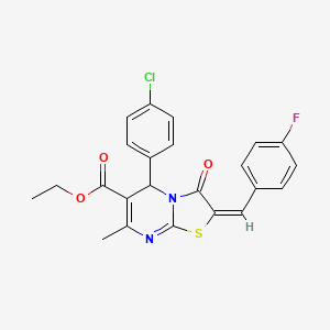 molecular formula C23H18ClFN2O3S B12163639 ethyl (2E)-5-(4-chlorophenyl)-2-(4-fluorobenzylidene)-7-methyl-3-oxo-2,3-dihydro-5H-[1,3]thiazolo[3,2-a]pyrimidine-6-carboxylate 